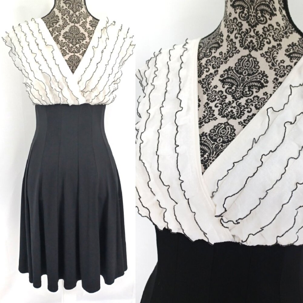 DRESS BARN COLLECTION Dress Surplice Ruffle Top High Waist Flare Skirt 6